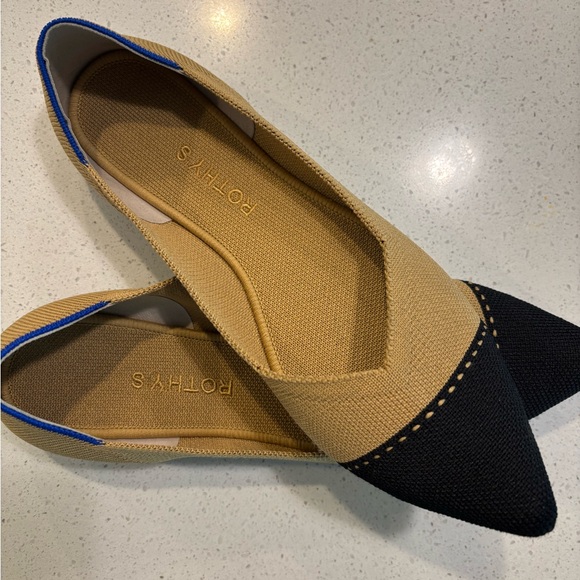 Rothy's Tan and Black Pointed Toe Flats - Picture 4 of 5